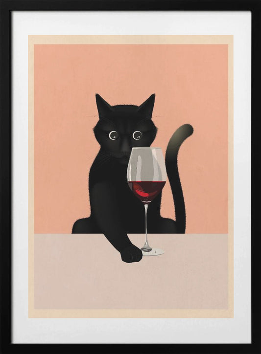 Cat & Wine - Art Print by WallChart Art Studio