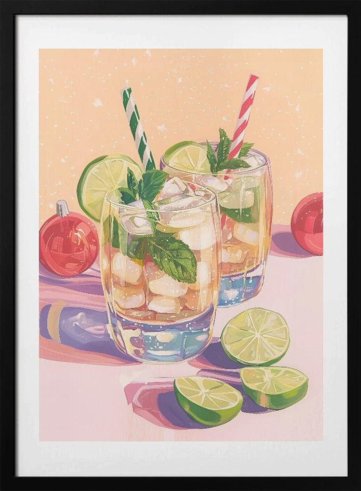 Mojito Summer Cocktails with Lime and Mint - Art Print by Melloi Art Prints