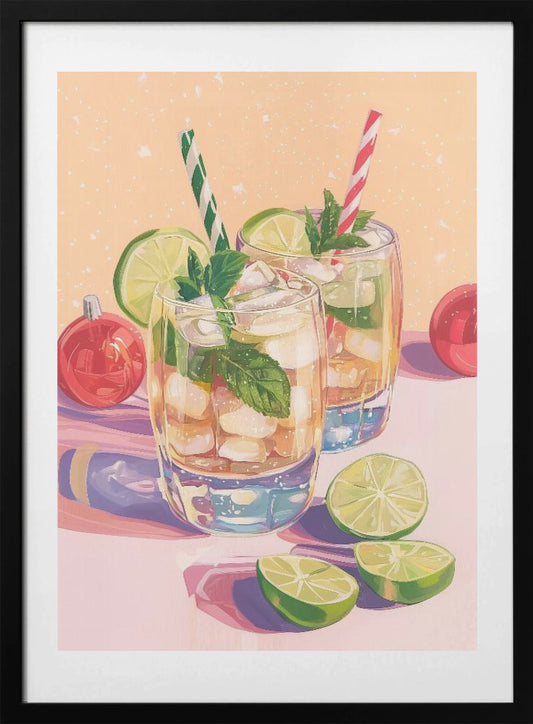 Mojito Summer Cocktails with Lime and Mint - Art Print by Melloi Art Prints