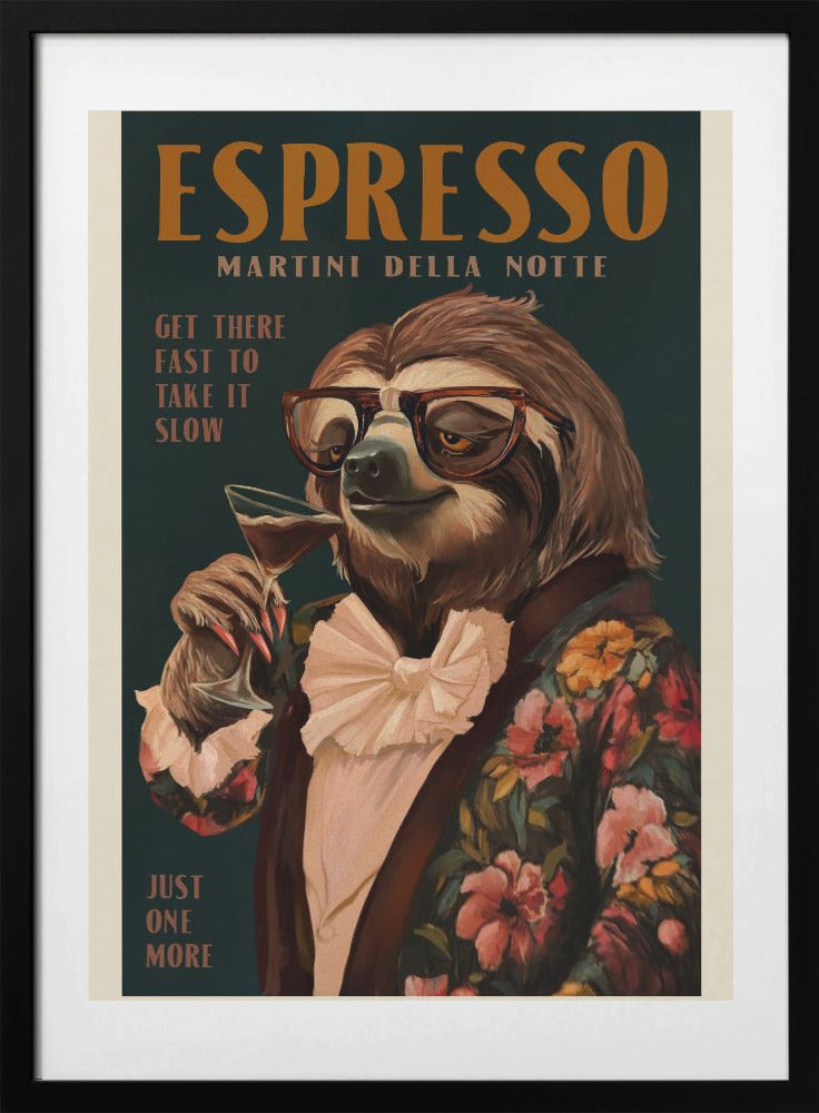 Art Deco Espresso Martini Drinking Sloth - Art Print by The Whiskey Ginger