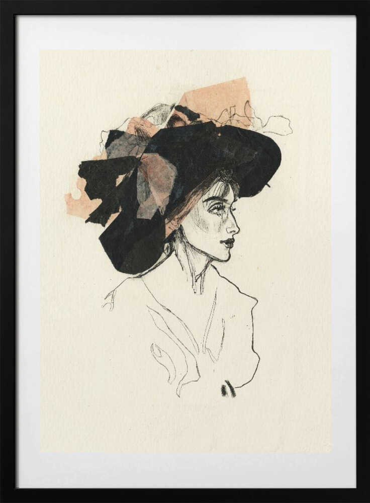 Black Hat Fashion Sketch - Art Print by Ute Rathmann