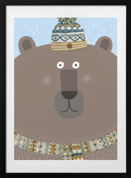 Brown Bear Wearing Winter Woolies by Carla Daly - Art Print by Carla Daly