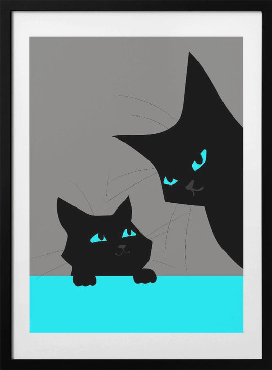 Black Cats (blue) 01.png - Art Print by WallChart Art Studio