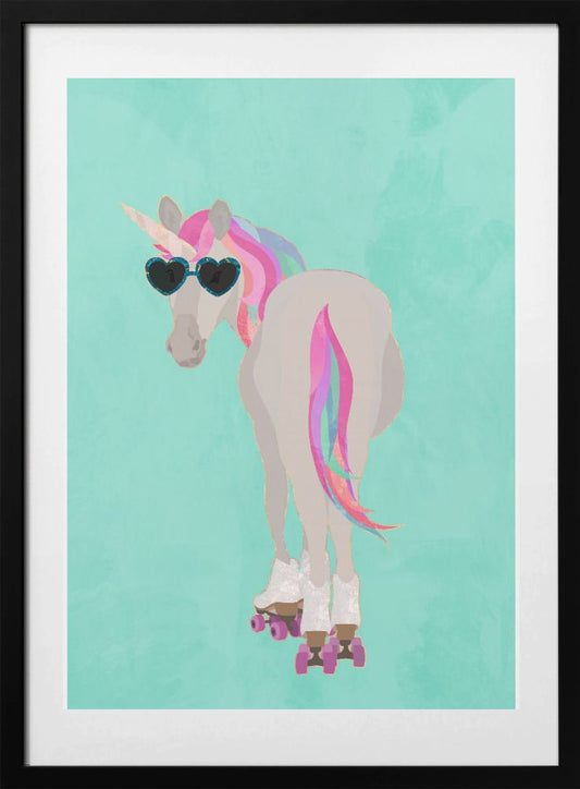 Unicorn roolerskating teal - Art Print by Sarah Manovski