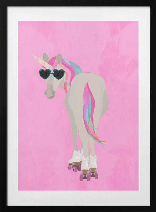 Unicorn rollerskating pink - Art Print by Sarah Manovski