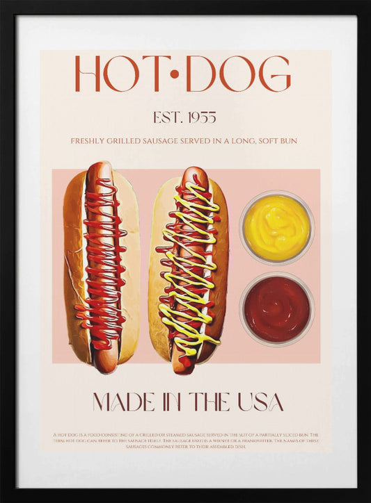 Hot Dogs with Mustard and Ketchup - Art Print by Nazma Khokhar