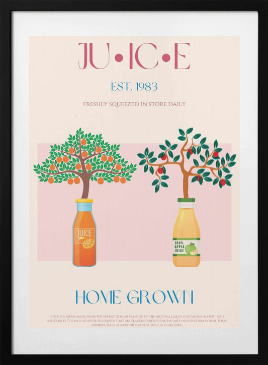 Orange and Apple Trees with Juice Bottles - Art Print by Nazma Khokhar