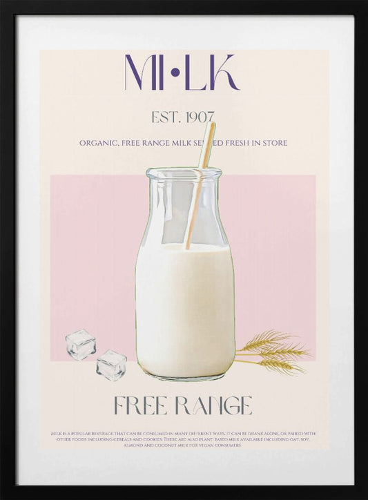 Organic Free Range Milk in a Clear Bottle with Straw - Art Print by Nazma Khokhar