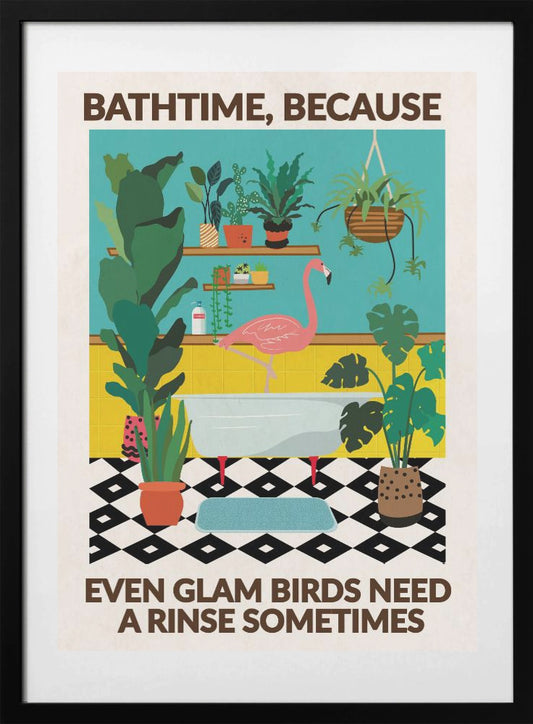 Cheeky Flamingo Bathtime - Art Print by WallChart Art Studio