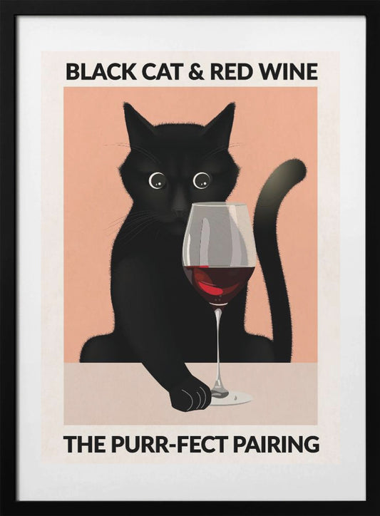 Cat & Wine Purr Fect - Art Print by WallChart Art Studio