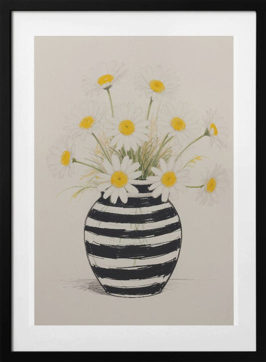 Striped Vase Daisies - Art Print by THE MIUUS STUDIO
