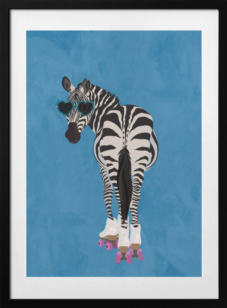 Rollerskating Zebra blue - Art Print by Sarah Manovski