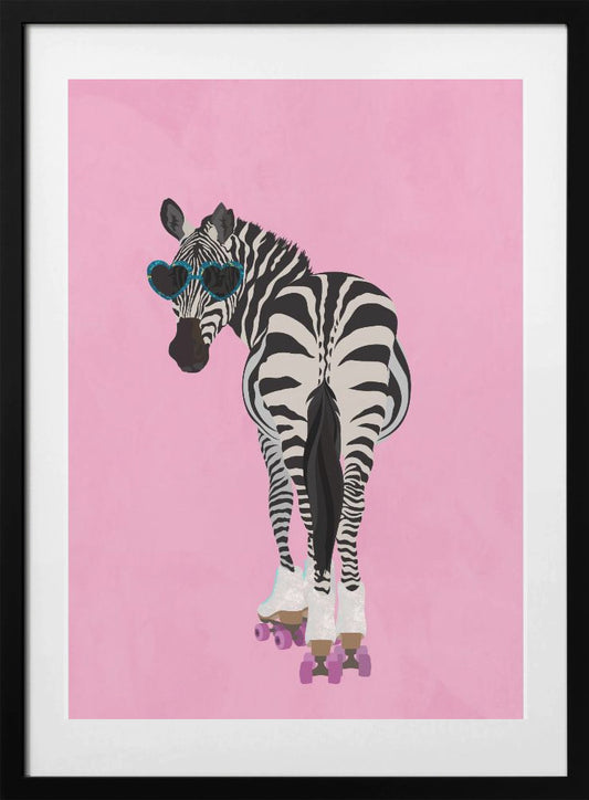 Rollerskating Zebra pink - Art Print by Sarah Manovski