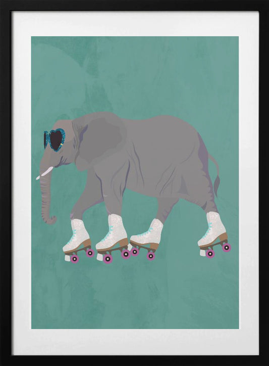 Elephant Rollerskating teal - Art Print by Sarah Manovski