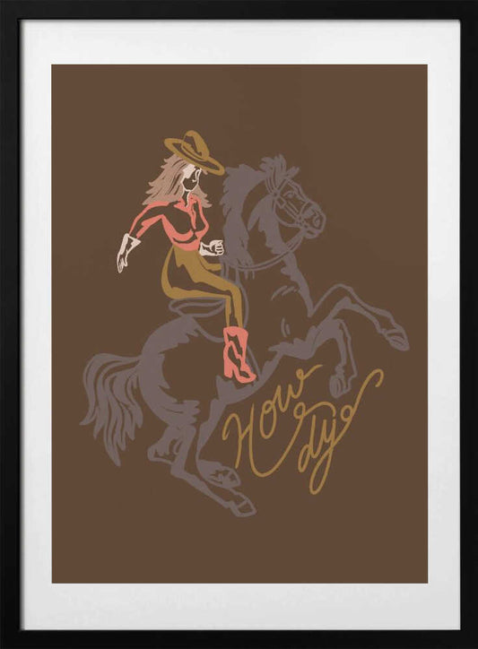Cowgirl Riding A Rearing Horse - Art Print by Nikita Jariwala