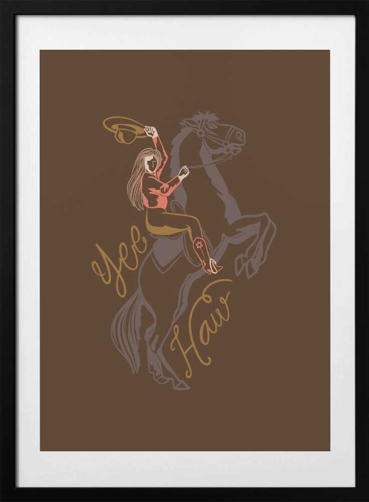 Cowgirl Riding A Rearing Horse - Art Print by Nikita Jariwala