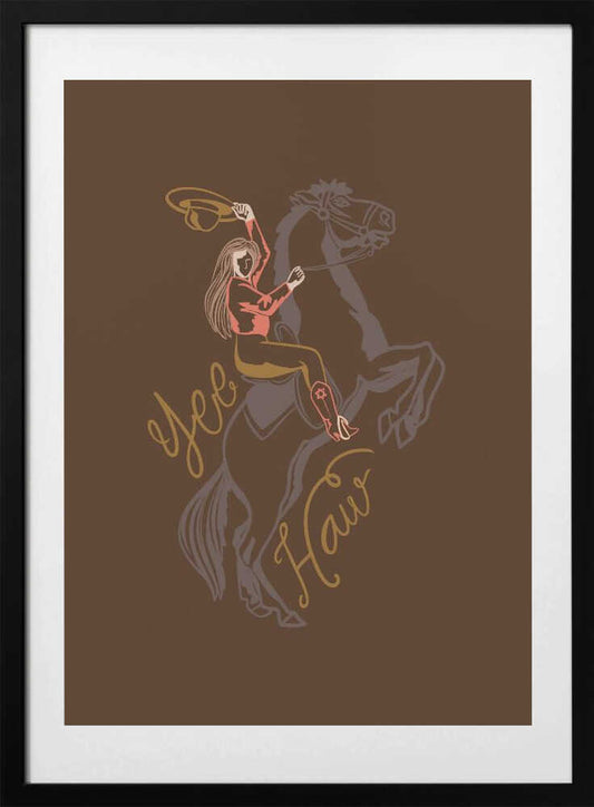 Cowgirl Riding A Rearing Horse - Art Print by Nikita Jariwala