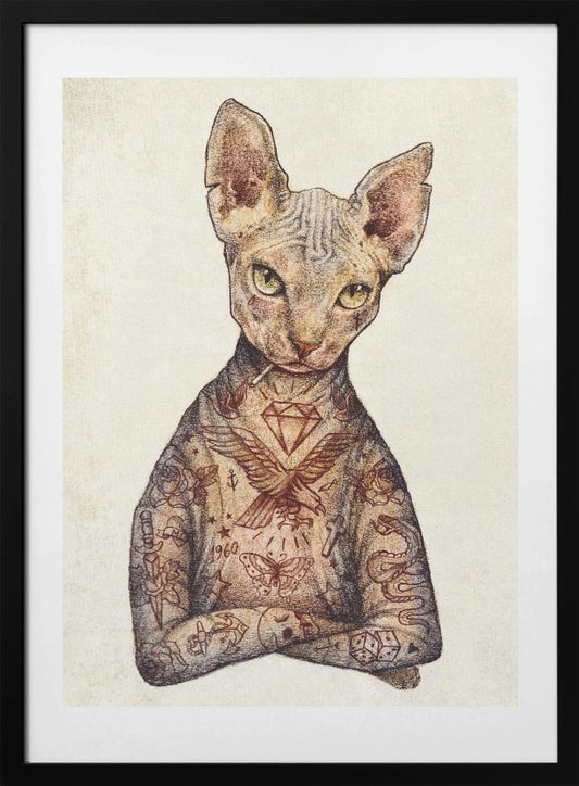 Stylish Tattoo Cat - Art Print by Mike Koubou