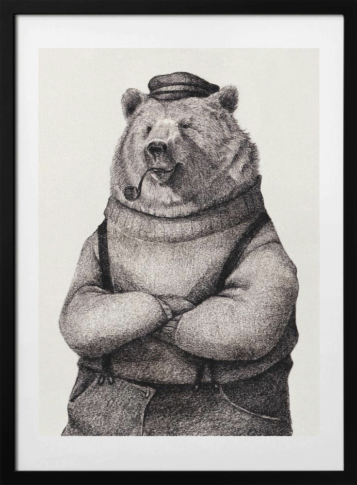 Bear In Vintage Attire - Art Print by Mike Koubou