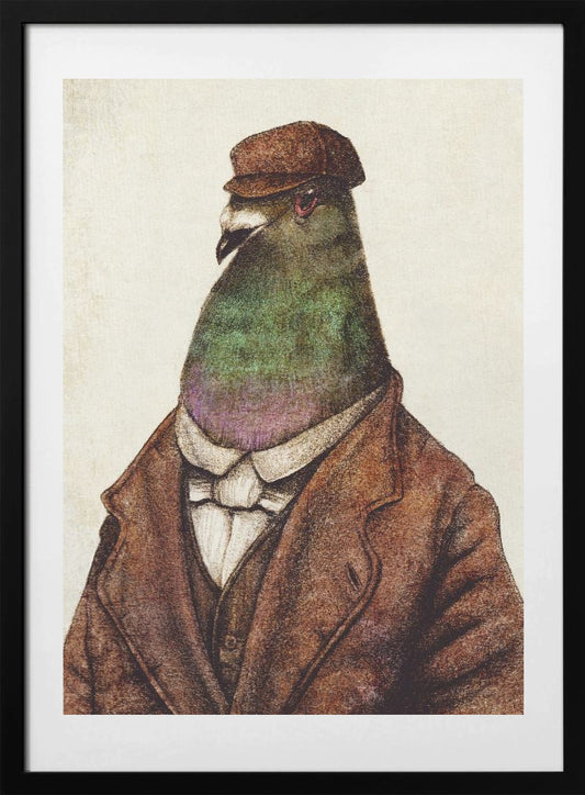 Pigeon Dressed In Vintage Attire - Art Print by Mike Koubou