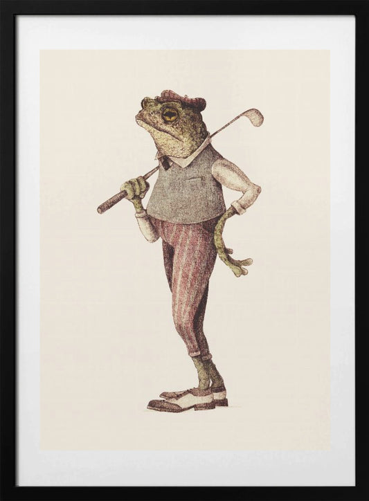 Frog In Vintage Golf Attire - Art Print by Mike Koubou