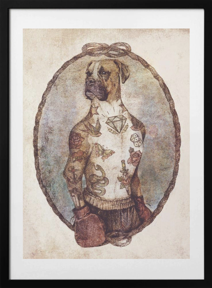 Tattooed Boxer Pup - Art Print by Mike Koubou