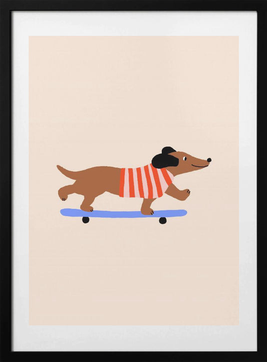 Dachshund on Skateboard - Art Print by Maren Gross