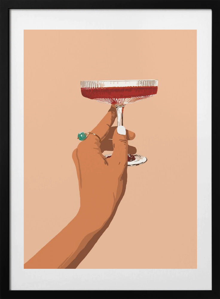 A Hand Holding A Glass Of Red Wine - Art Print by Uma Gokhale