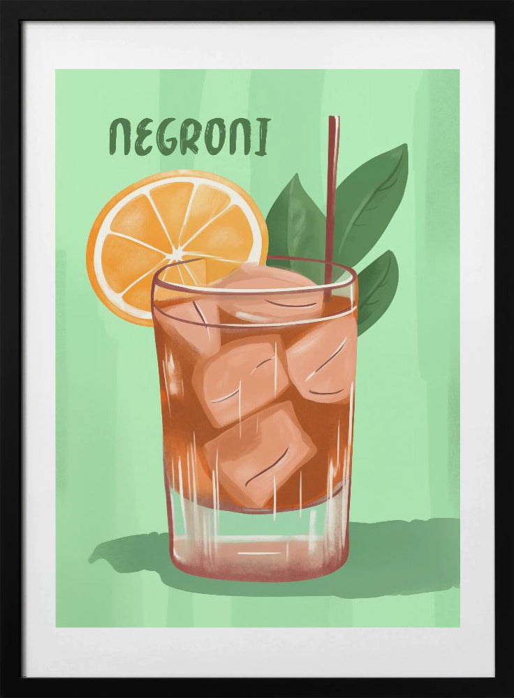 Negroni Cocktail With A V ibrant Orange Slice - Art Print by Andreas Magnusson