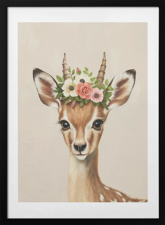 Deer Adorned With A Floral Crown - Art Print by SHANDU