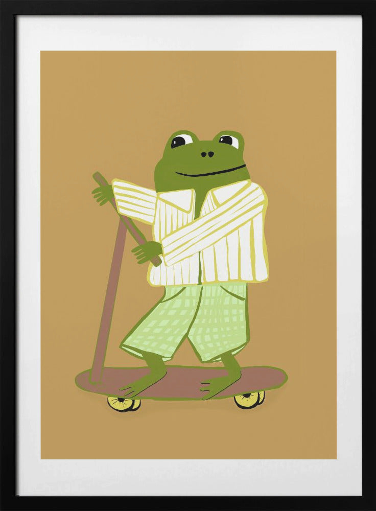 Frog on scooter - Art Print by Sharyn Bursic