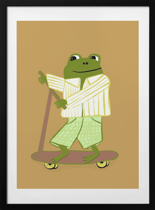 Frog on scooter - Art Print by Sharyn Bursic