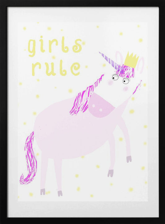 Girls Rule! Pink Unicorn by Children&#039;s Artist Carla Daly - Art Print by Carla Daly