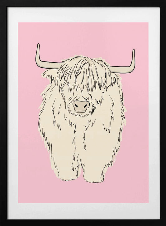 Highland Cow on pink - Art Print by Bainai