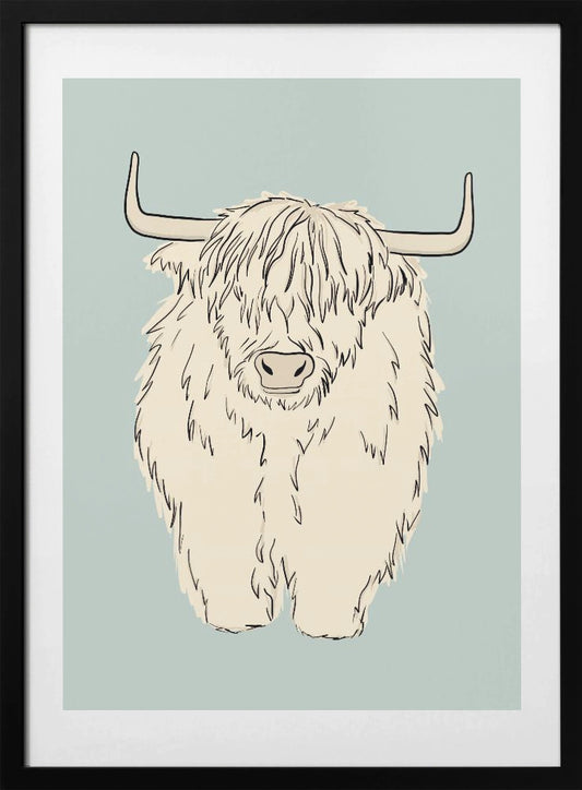 Highland cow on green - Art Print by Bainai
