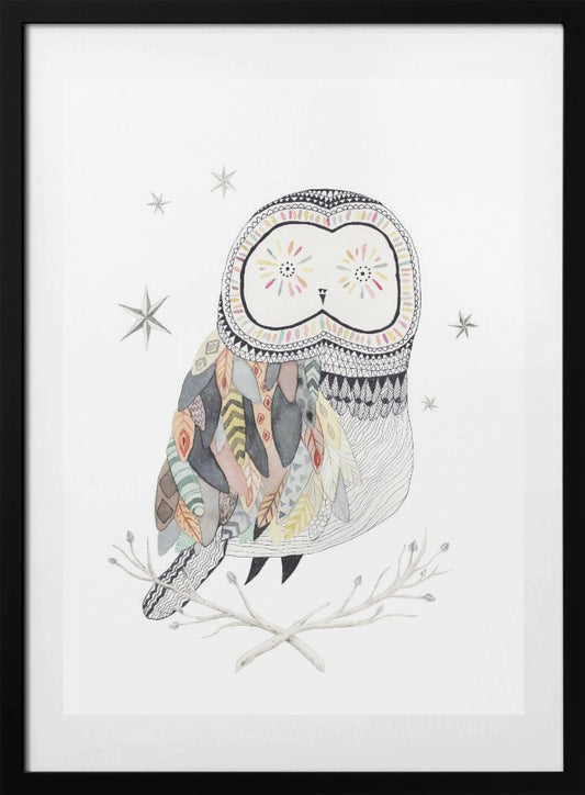 Whimsical Owl Dreams - Art Print by Lola Peacock