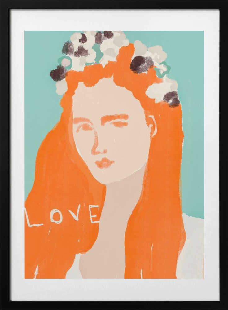 Woman with Orange Hair Adorned with Flowers - Art Print by Beate Tubach