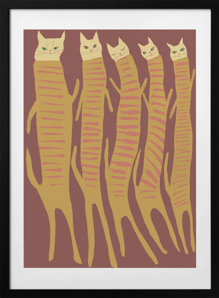 Five long cats - Art Print by Sharyn Bursic
