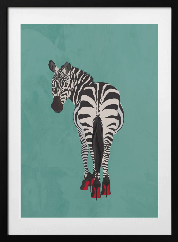 Zebra in heels teal - Art Print by Sarah Manovski