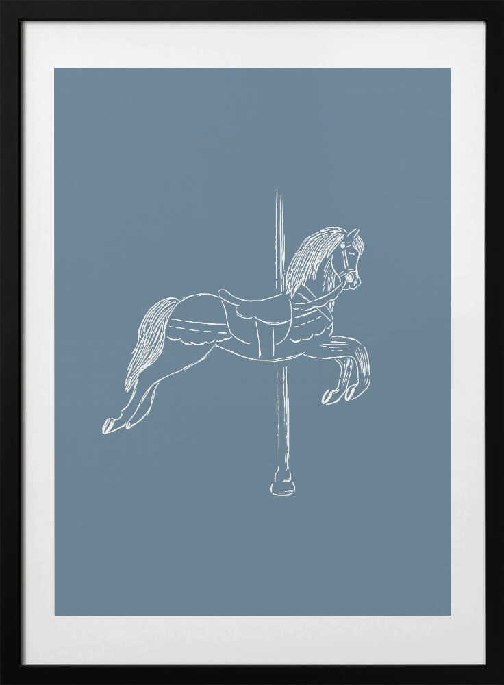 Circus Horse Vintage Blue - Art Print by Aminah Eleonora