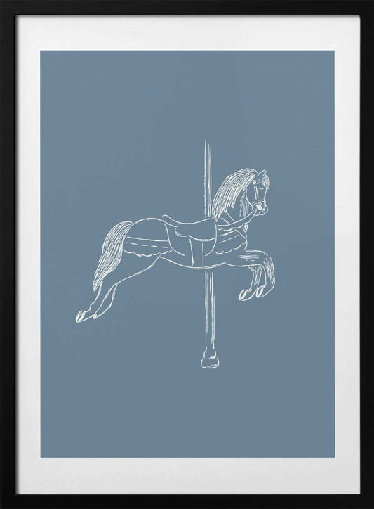 Circus Horse Vintage Blue - Art Print by Aminah Eleonora