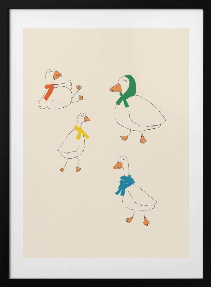 Ducks Adorned in Colorful Scarves - Art Print by Anna Mielniczuk