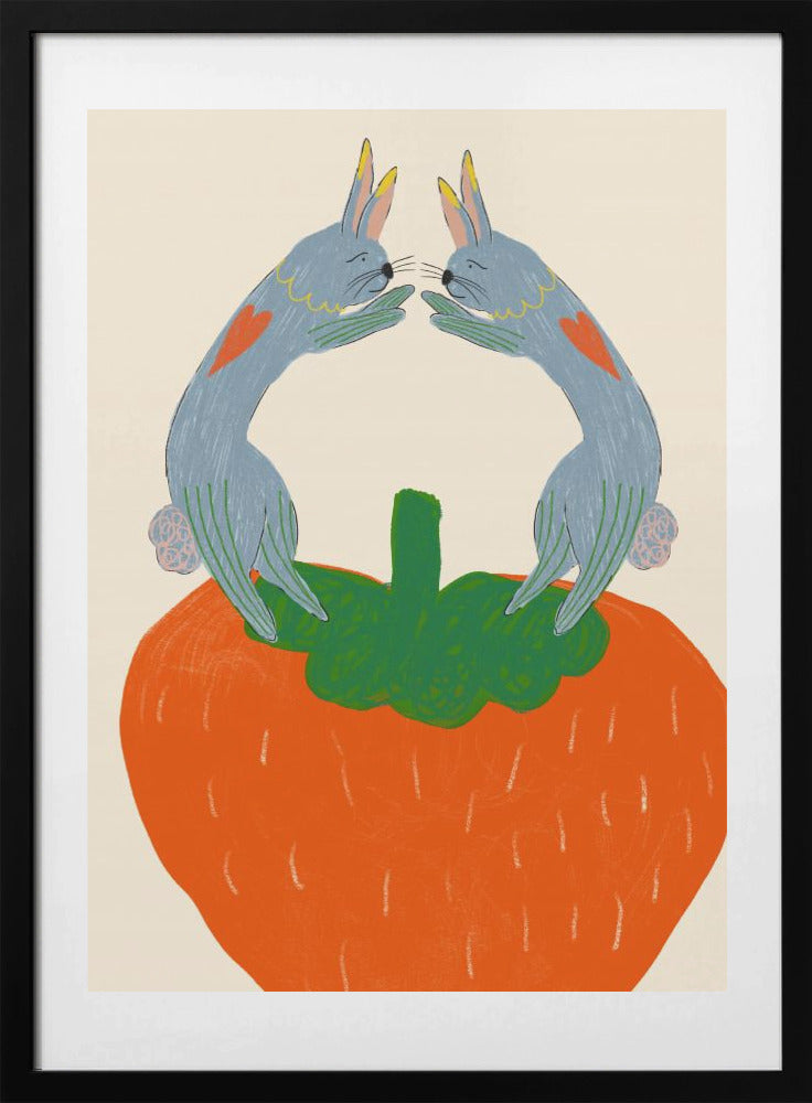 Rabbits on Strawberry - Art Print by Anna Mielniczuk