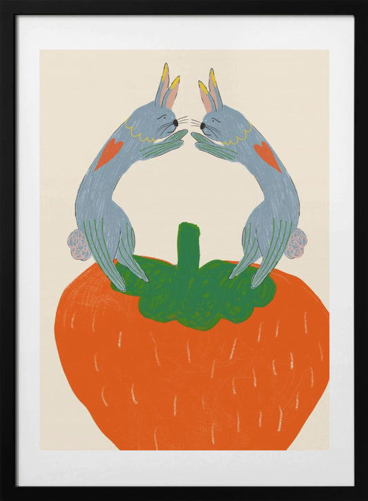 Rabbits on Strawberry - Art Print by Anna Mielniczuk