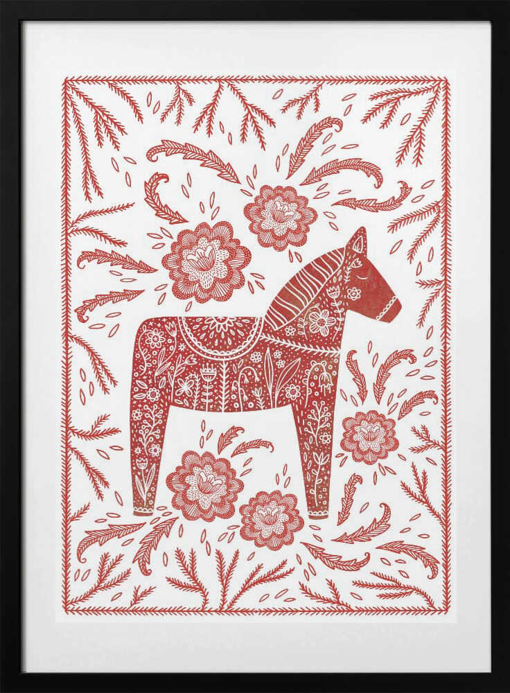 Swedish Dala Horse Red And White - Art Print by Nic Squirrell
