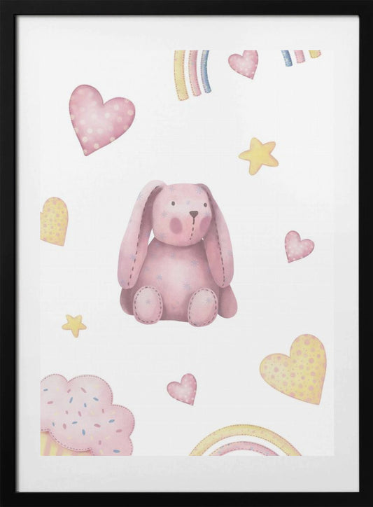 Rainbows Heart Cupcakes Bunny - Art Print by Saskia Michele