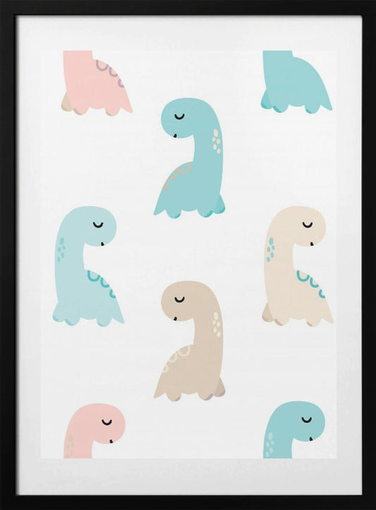 Pattern of Pastel Dinosaurs - Art Print by Saskia Michele