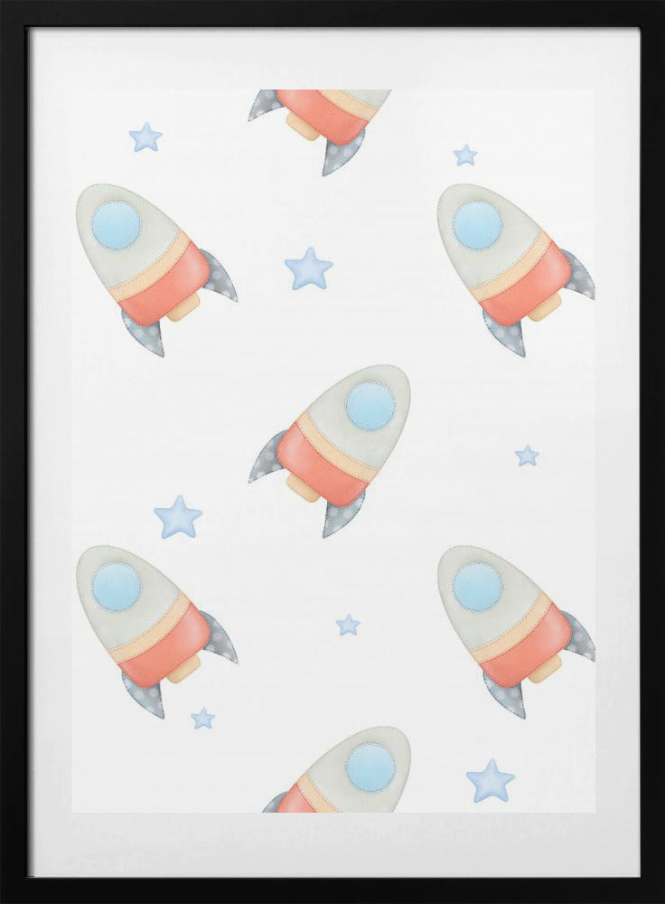 Rockets and Stars In Space - Art Print by Saskia Michele