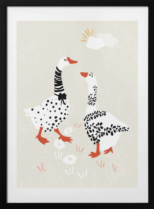 Two Goose Friends In The Meadow - Art Print by Annick