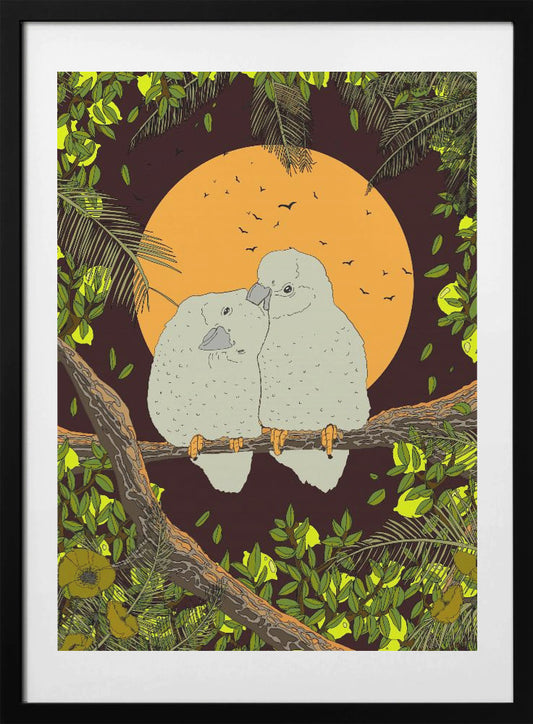 Love Birds Whispers of the Jungle Night - Art Print by Nicholas
